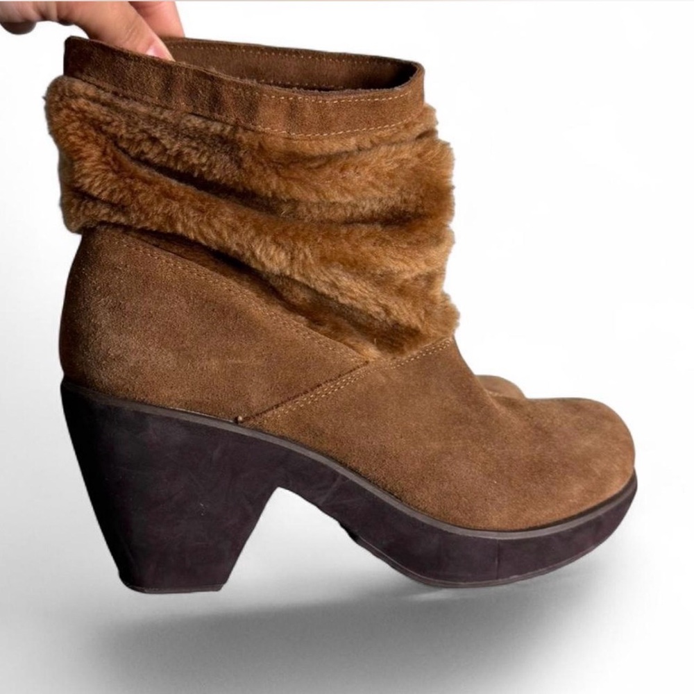 Brown Suede Leather Faux-Fur Ankle Boots